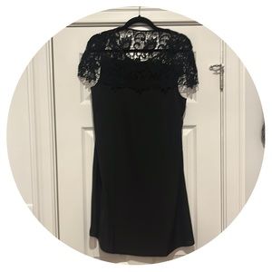 Black Shift Dress with Crochet Cap Sleeve. Size M.